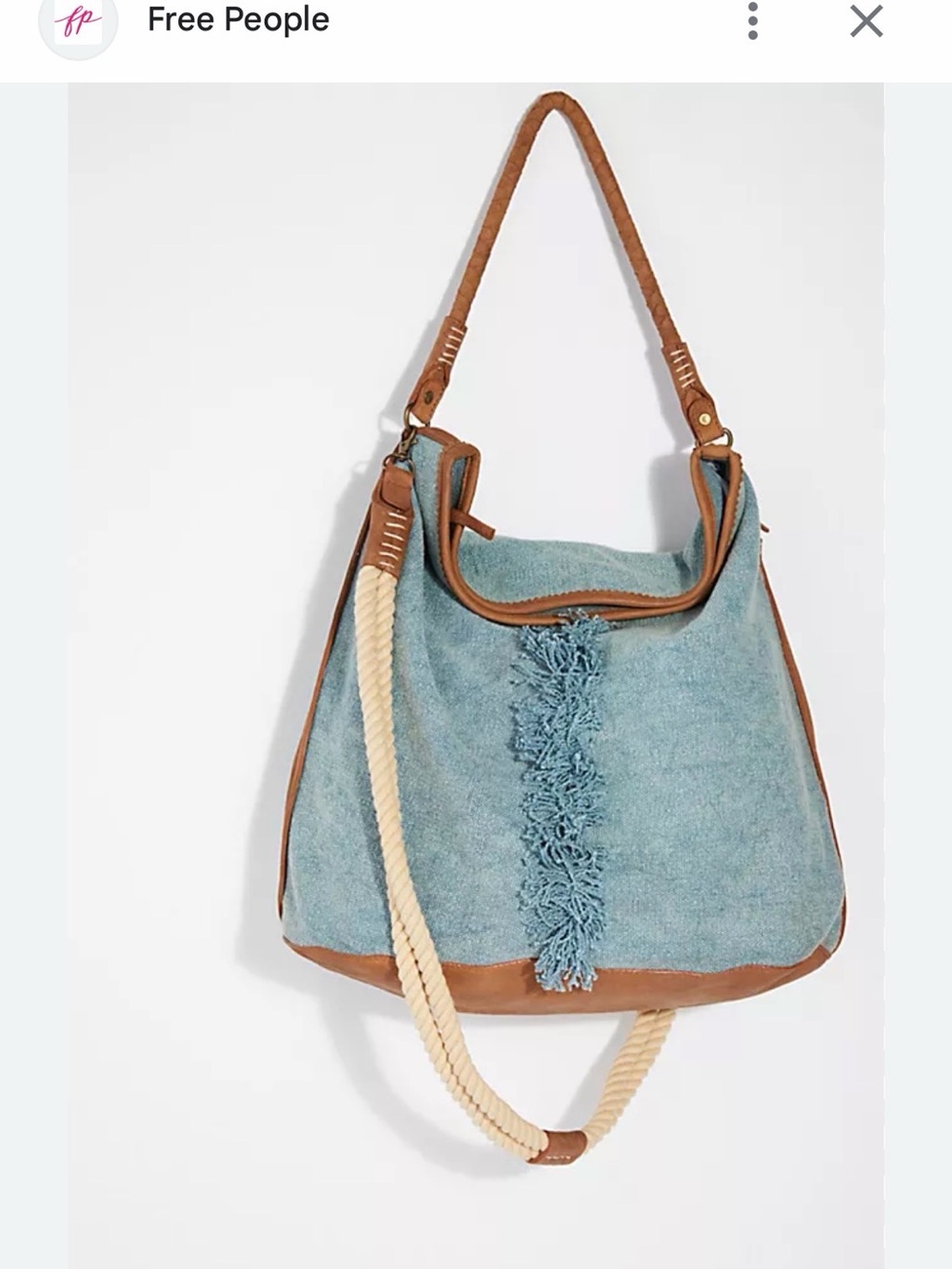 Free People Blue and Brown Fringed Shoulder Bag